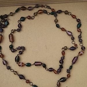 NECKLACE AMBER PURPLE GREEN STONE BRONZE CHAIN MEDIUM WEIGHT
